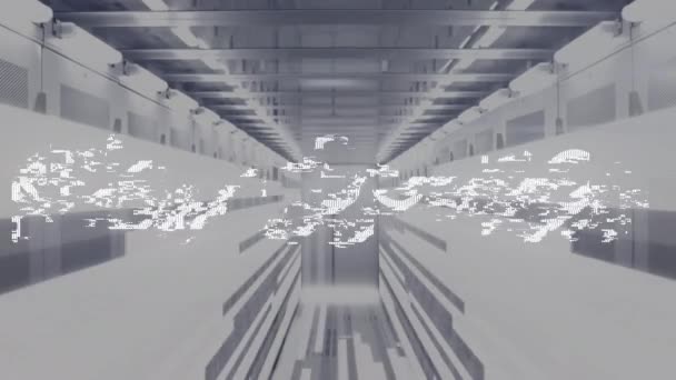 Animation New Season White Text Distorting Moving Futuristic Grey Corridor — Stock Video