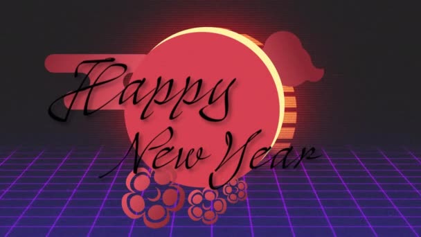 Animace Šťastného Novoročního Textu Přes Modrou Mřížku Čínský Nový Rok — Stock video