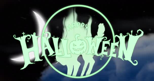 Animación Texto Feliz Halloween Sobre Cielo Nocturno Halloween Tradición Concepto — Vídeos de Stock