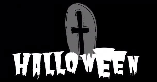 Animación Texto Halloween Sobre Tumba Sobre Fondo Oscuro Halloween Tradición — Vídeos de Stock