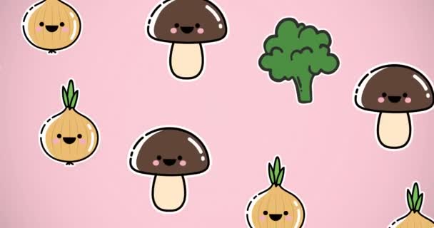 Animación Caída Verduras Sobre Fondo Rosa Cocina Comida Catering Concepto — Vídeo de stock