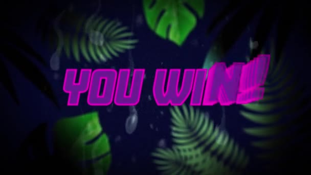 Animation Σας Κερδίσει Κείμενο Πάνω Από Φυτά Έννοια Βιντεοπαιχνίδι Ψυχαγωγία — Αρχείο Βίντεο