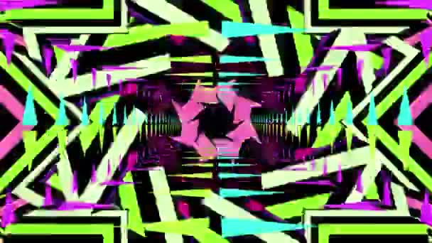 Animation Glowing Moving Kaleidoscopic Shapes Black Background Video Game Entertainment — Stock Video