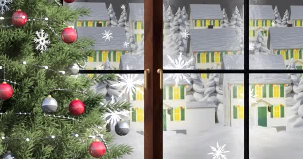 Animace Zimní Scenérie Pohledu Okna Vánoční Zimní Tradiční Slavnostní Koncept — Stock video
