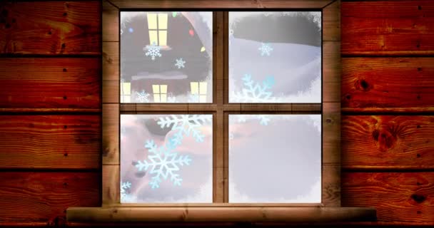 Pencere Manzaralı Kış Manzarasının Animasyonu Noel Kış Gelenek Kutlama Konsepti — Stok video