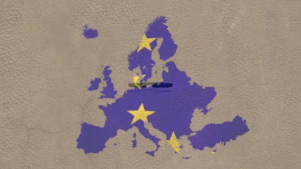 Animación Estrellas Bandera Unión Europea Mapa Europa Con Símbolo Reciclaje — Vídeos de Stock