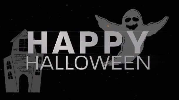 Animasi Bahagia Halloween Teks Atas Hantu Dan Rumah Berhantu Latar — Stok Video