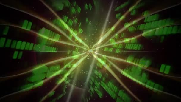 Yeşil Mozaik Kareler Üzerinde Dönen Işık Dalgalarının Dijital Animasyonu Gece — Stok video