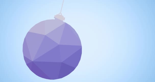 Animatie Van Paarse Kerstbal Kerstgroeten Blauwe Achtergrond Kerstmis Winter Traditie — Stockvideo