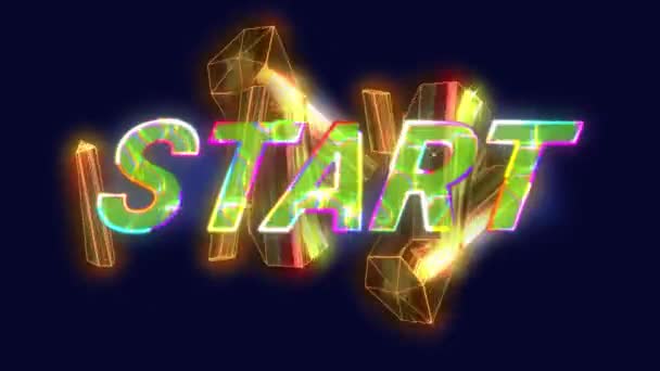 Animáció Start Szöveg Felett Izzó Mozgó Formák Videojáték Szórakoztatás Digitális — Stock videók
