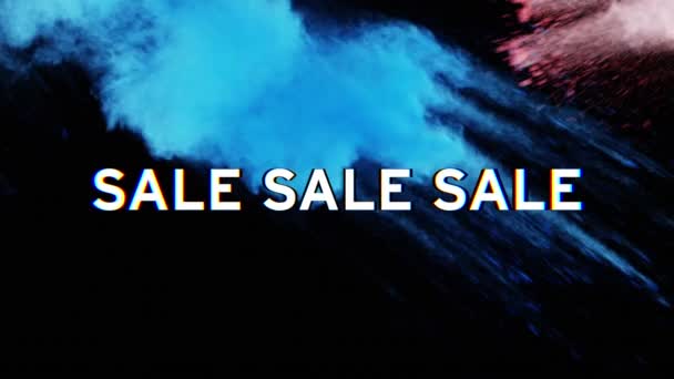 Animation Sale White Colourful Text Blue Pink Powder Clouds Black — Stock Video