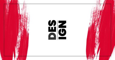 Tasarım kelimesinin resmi, siyah titreşimli harflerle yazılmış, beyaz arkaplanda siyah çerçeveli, kırmızı noktalı, dijital olarak üretilmiş.