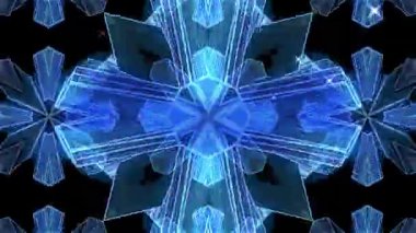 Siyah arkaplanda soyut kaleydoskop şekillerinin canlandırılması. renk, şekiller ve hareket konsepti dijital olarak oluşturulmuş video.