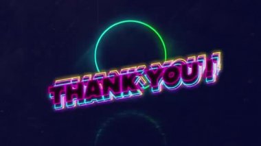Geometrik hareketli şekiller üzerinden teşekkür metninin animasyonu. Video oyunu, eğlence ve dijital arayüz kavramı dijital olarak oluşturuldu.