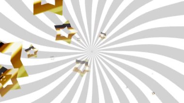 Tebrik mesajları ve dönen beyaz ve gri arka plan üzerine düşen altın yıldızların animasyonu. parti, şenlik ve kutlama konsepti dijital olarak oluşturulmuş video.