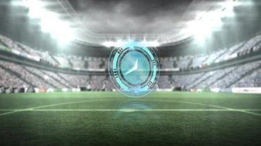 Spor stadyumunda ilerleyen saatin animasyonu. spor, bağlantılar ve yarışma konsepti dijital olarak oluşturulmuş video.