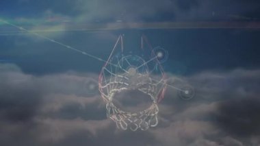 Basketbol üzerinden bağlantılar ve veri işleme ağının animasyonu. global spor, bağlantılar ve veri işleme kavramı dijital olarak oluşturulmuş video.