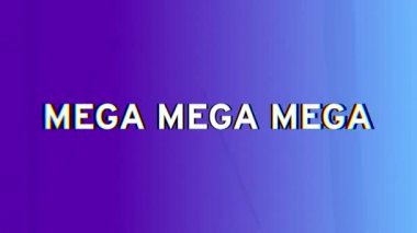 Mor üzerinde mavi neon ışıklar üzerinde renkli çarpıtma olan beyaz metinde mega satışın animasyonu. dijital arayüz, çevrimiçi alışveriş ve perakende konsepti dijital olarak oluşturulmuş video.