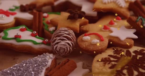 Animação Estrelas Flutuando Sobre Biscoitos Natal Homem Gengibre Natal Natal — Vídeo de Stock