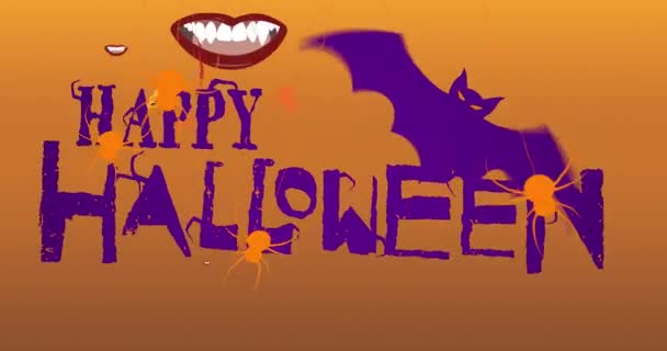 Animation Glad Halloween Text Över Fallande Vampyr Läppar Halloween Tradition — Stockvideo