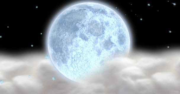 Animación Santa Claus Trineo Con Renos Moviéndose Sobre Nubes Luna — Vídeo de stock