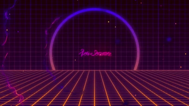 Animation New Season Purple Pink Text Ring Grid Light Trails — Stock Video