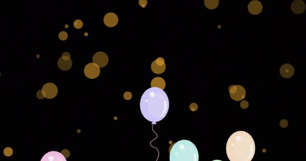 飞行的金色圆点和彩色气球的动画 庆祝会及庆祝活动概念数码影片 — 图库视频影像