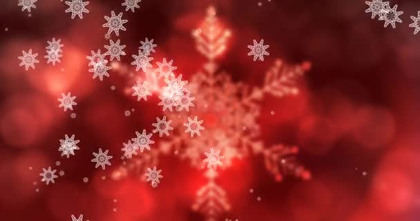 Animación Copos Nieve Cayendo Sobre Fondo Rojo Navidad Tradición Concepto — Vídeos de Stock