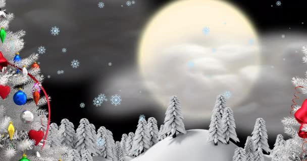 Animazione Neve Che Cade Sul Paesaggio Invernale Natale Inverno Tradizione — Video Stock