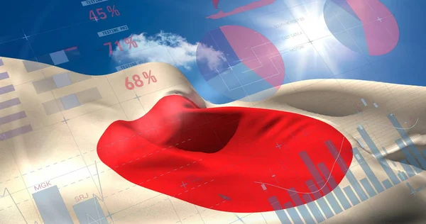Изображение Финансовой Статистики Фиксирующей Размахивание Флагом Японии Глобальные Финансы Бизнес — стоковое фото
