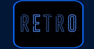 Karanlık arkaplan üzerinde neon retro metin animasyonu. parti, müzik ve eğlence konsepti dijital olarak oluşturulmuş video.