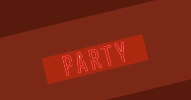 Kırmızı arkaplan üzerinde neon parti metninin canlandırması. parti, müzik ve eğlence konsepti dijital olarak oluşturulmuş video.