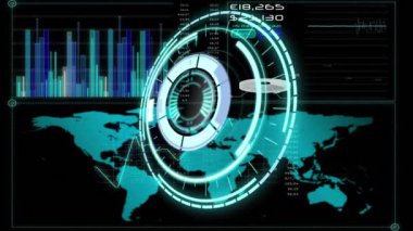 Siyah arkaplandaki veri işleme üzerinde dönen güvenli kilidin animasyonu. küresel hesaplama, veri işleme, bağlantılar ve dijital arayüz konsepti dijital olarak oluşturulmuş video.