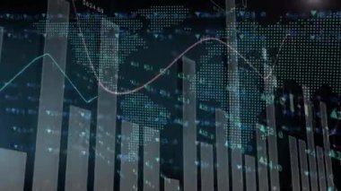 Siyah arkaplan üzerinden finansal veri işleme animasyonu. küresel iş, finans, dijital arayüz ve bağlantılar konsepti dijital olarak oluşturulmuş video.