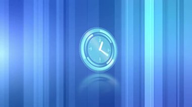 Neon yeşil dijital saat mavi çizgili arka planda tik tak çalışıyor. soyut arkaplan ve illüstrasyon kavramı