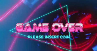 Oyunun animasyonu, hareket eden dijital tünel üzerindeki metin üzerinde. Video oyunu, eğlence ve dijital arayüz kavramı dijital olarak oluşturuldu.