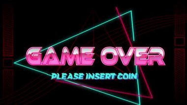 Oyunun animasyonu siyah arkaplandaki neon şekiller üzerinden metin üzerine animasyon. Video oyunu, eğlence ve dijital arayüz kavramı dijital olarak oluşturuldu.