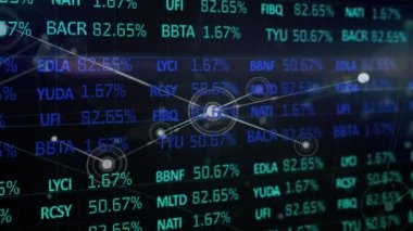 Borsa ekranındaki bağlantı ağının finansal verilerinin animasyonu. küresel ağlar, bağlantılar, finans ve dijital arayüz kavramı dijital olarak oluşturulmuş video.