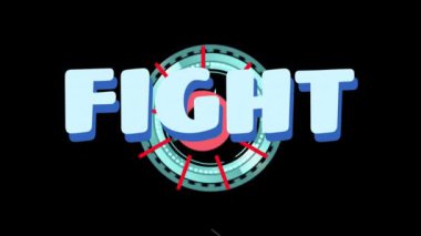 Siyah arkaplan taraması üzerinden dövüş metninin canlandırması. Sosyal medya ve iletişim arayüzü kavramı dijital olarak oluşturulmuş video.