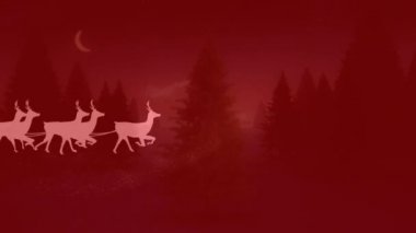 Noel Baba, Noel ağacının etrafında kayan yıldıza karşı ren geyikleri tarafından çekiliyor. Noel şenliği ve kutlama konsepti