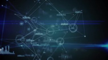 Bağlantı ağlarının animasyonu ve kara arkaplan üzerinden veri işleme. küresel bağlantılar, veri işleme, dijital arayüz ve teknoloji konsepti dijital olarak oluşturulmuş video.