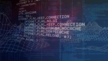 Siyah zemin üzerinde veri işleme ve dijital dağların animasyonu. küresel veri işleme, hesaplama ve dijital arayüz kavramı dijital olarak oluşturulmuş video.