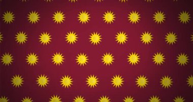 Kırmızı arkaplanda hareket eden çoklu güneş animasyonu. çevre, sürdürülebilirlik, ekoloji, yenilenebilir enerji, küresel ısınma ve iklim değişikliği farkındalığı.