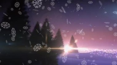 Kış manzarasında kayan yıldızların üzerine düşen kar taneleri. Noel şenliği ve kutlama konsepti