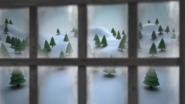 Animation Snow Falling Christmas Winter Scenery Seen Window Christmas Tradition — Stock Video