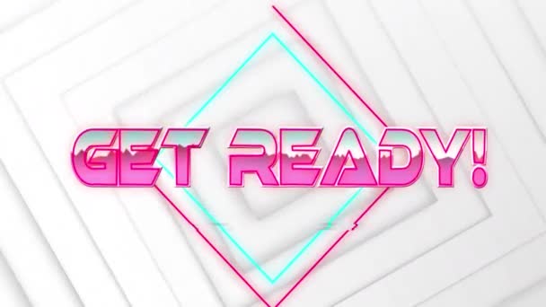 Animation Get Ready Text Neon Shapes White Background Video Game — Stock Video