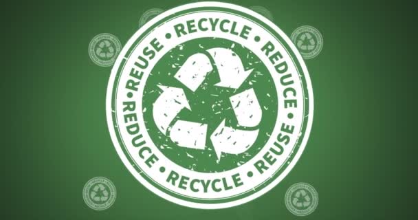 Animação Símbolos Reciclagem Fundo Verde Ambiente Sustentabilidade Ecologia Energias Renováveis — Vídeo de Stock