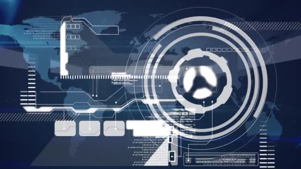 Animação Processamento Dados Varredura Escopo Sobre Mapa Mundo Conexões Globais — Vídeo de Stock