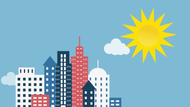 Animación Del Sol Girando Sobre Ciudad Medio Ambiente Sostenibilidad Ecología — Vídeos de Stock