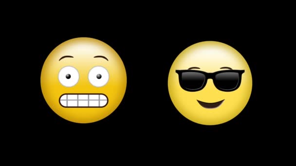 Animação Óculos Sol Felizes Ícones Emoji Emoticon Surpreso Fundo Preto — Vídeo de Stock